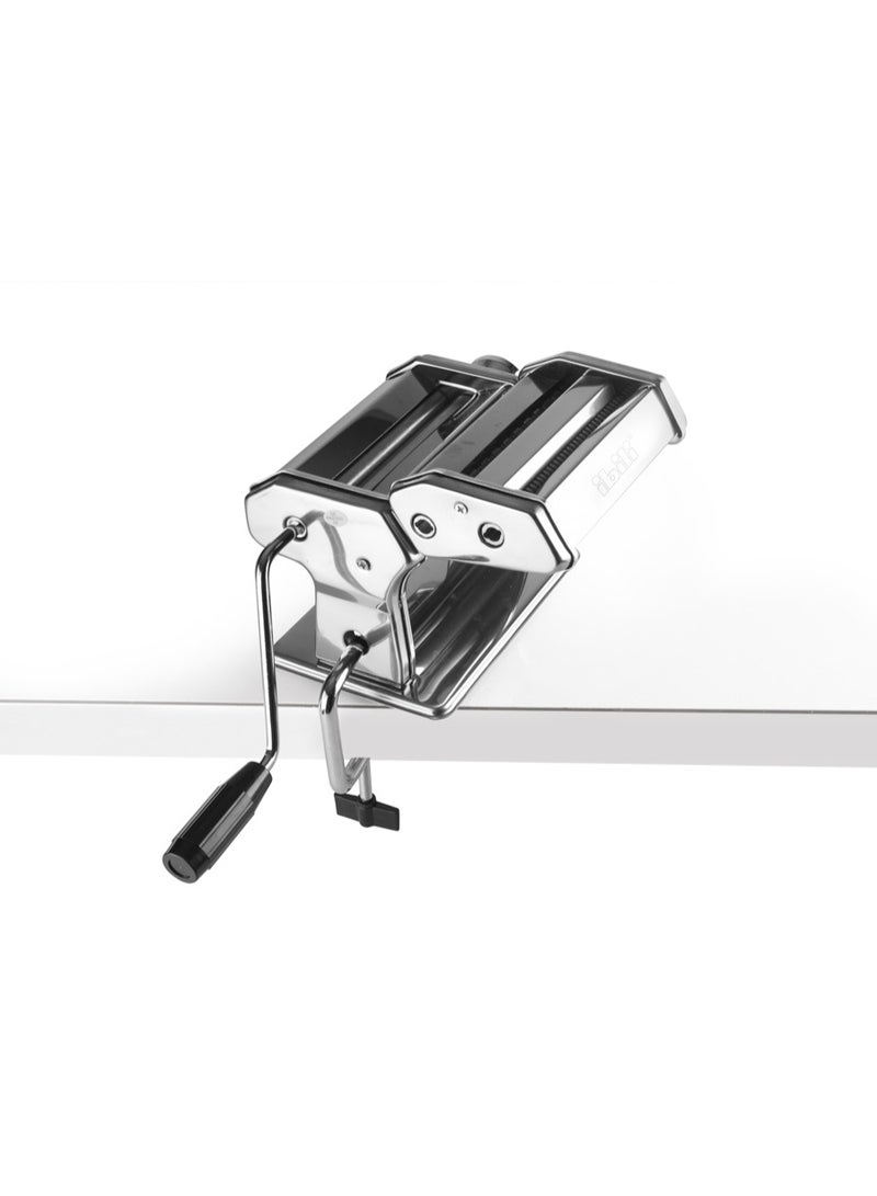 ibili آلة المعكرونة الطازجة، صانع المعكرونة الإيطالية من الفولاذ المقاوم للصدأ، سمك قابل للتعديل 9 مستويات، أسطوانات قطع مزدوجة للسباغيتي والفوتشيني، مشبك طاولة متضمن، معكرونة منزلية، ملحق رافيولي اختياري - Image 2