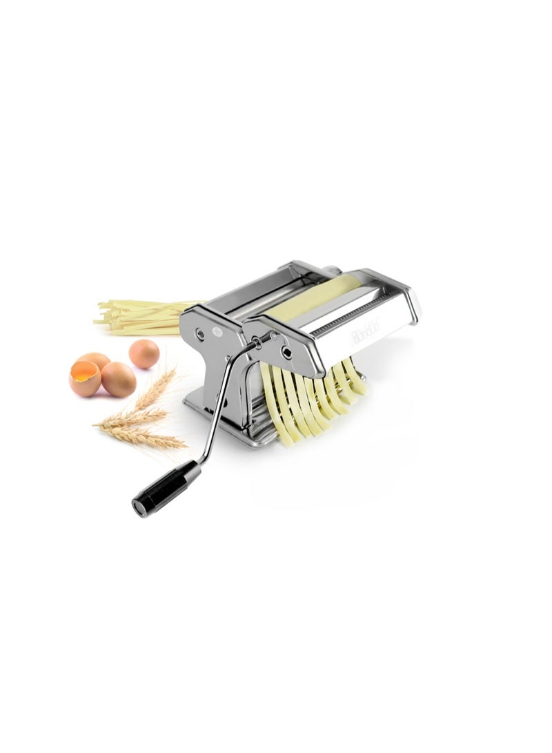 ibili آلة المعكرونة الطازجة، صانع المعكرونة الإيطالية من الفولاذ المقاوم للصدأ، سمك قابل للتعديل 9 مستويات، أسطوانات قطع مزدوجة للسباغيتي والفوتشيني، مشبك طاولة متضمن، معكرونة منزلية، ملحق رافيولي اختياري - Image 1