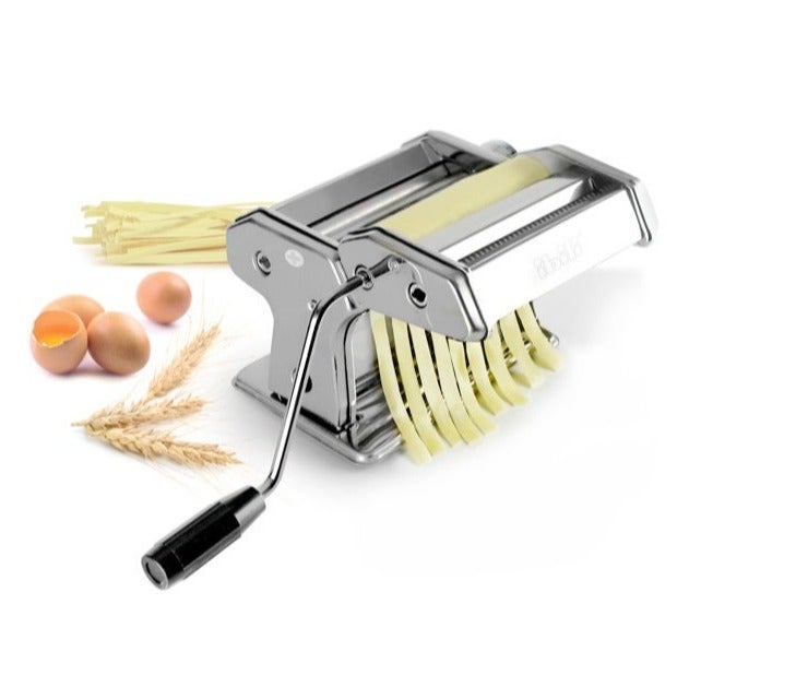 ibili Fresh Pasta Machine, Stainless Steel Italian Pasta Maker, Adjustable 9 Level Thickness, Dual Cutting Rollers for Spaghetti and Fettuccine, Table Clamp Included, Homemade Pasta, Optional Ravioli Accessory - Image 1
