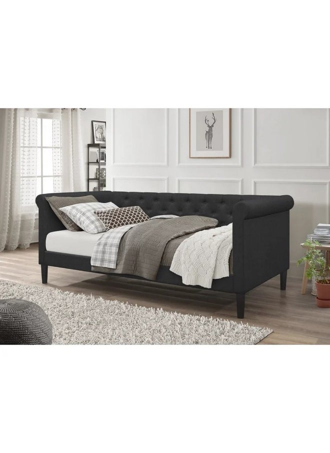 Homzmart Swedish Wood and Velvet Sofa bed 100x200x90 cm - Black  - Image 1