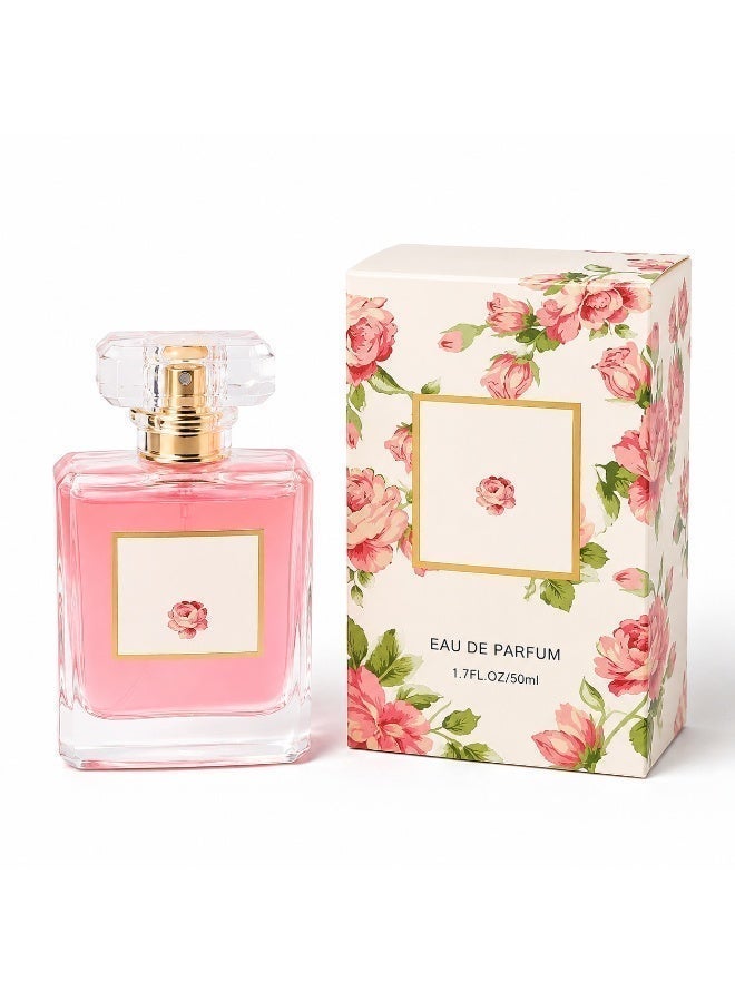 عطر أو دو بارفان نسائي 50 مل برائحة الورد الأنيقة، عطر زهري نسائي ثابت يدوم طويلاً، هدية جميلة للاستخدام اليومي والحفلات والمناسبات - Image 1