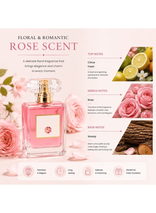 عطر أو دو بارفان نسائي 50 مل برائحة الورد الأنيقة، عطر زهري نسائي ثابت يدوم طويلاً، هدية جميلة للاستخدام اليومي والحفلات والمناسبات - Image 2