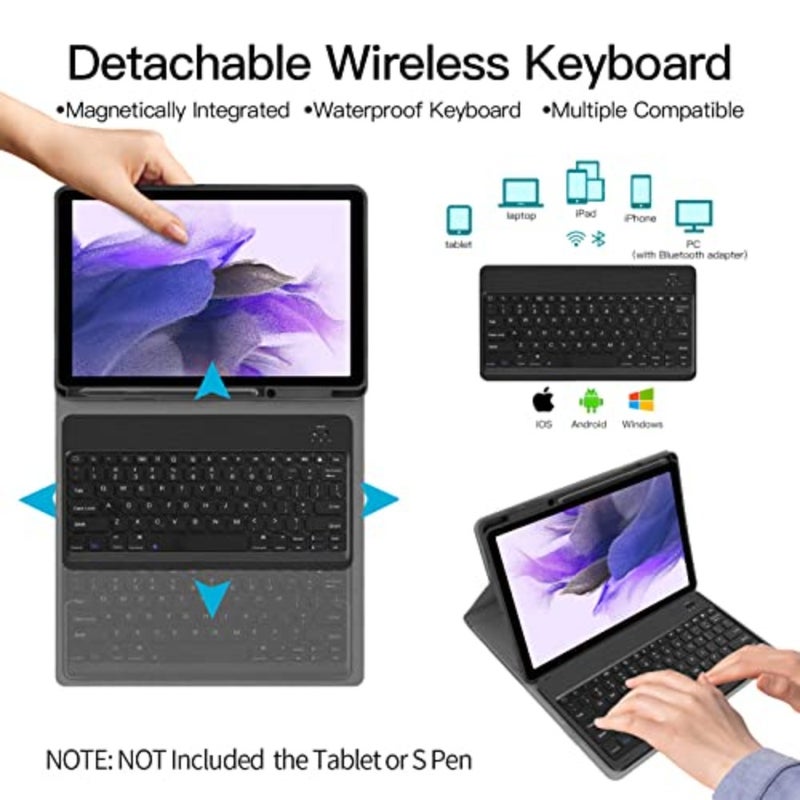 Keyboard Case for Samsung Galaxy Tab S8+ S7 FE S7+ with Wireless Detachable Cover, Compatible with SM-X800/X806 2022,SM-T730/T733/T736/T738 (2021/2020), Black, Slim Protective Design - Image 3