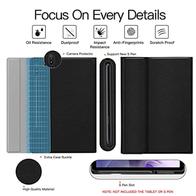Keyboard Case for Samsung Galaxy Tab S8+ S7 FE S7+ with Wireless Detachable Cover, Compatible with SM-X800/X806 2022,SM-T730/T733/T736/T738 (2021/2020), Black, Slim Protective Design - Image 4