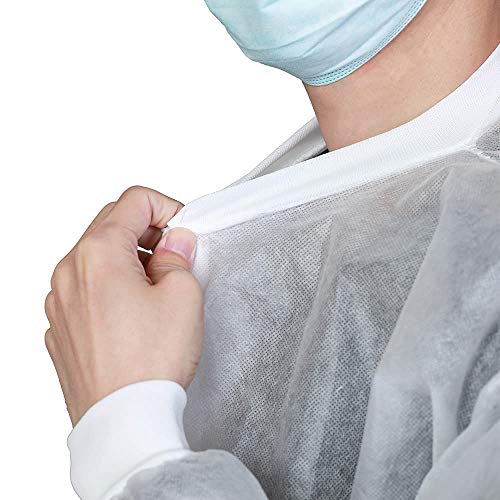 Greenour Disposable Lab Coats for Adults with Pockets White Lab Jackets with Knitted Cuffs and Collar Pack of 10 (Large) - Image 5