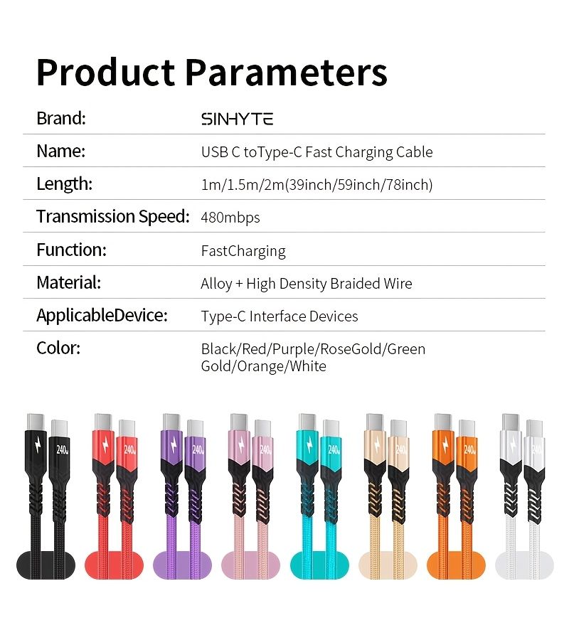 240W Super Fast USB C to C Braided Cable 2m 6 6ft 78inch With E Marker High Speed Data Transfer For iPhone Samsung All Type C Phones Tablets And Laptops - Image 2
