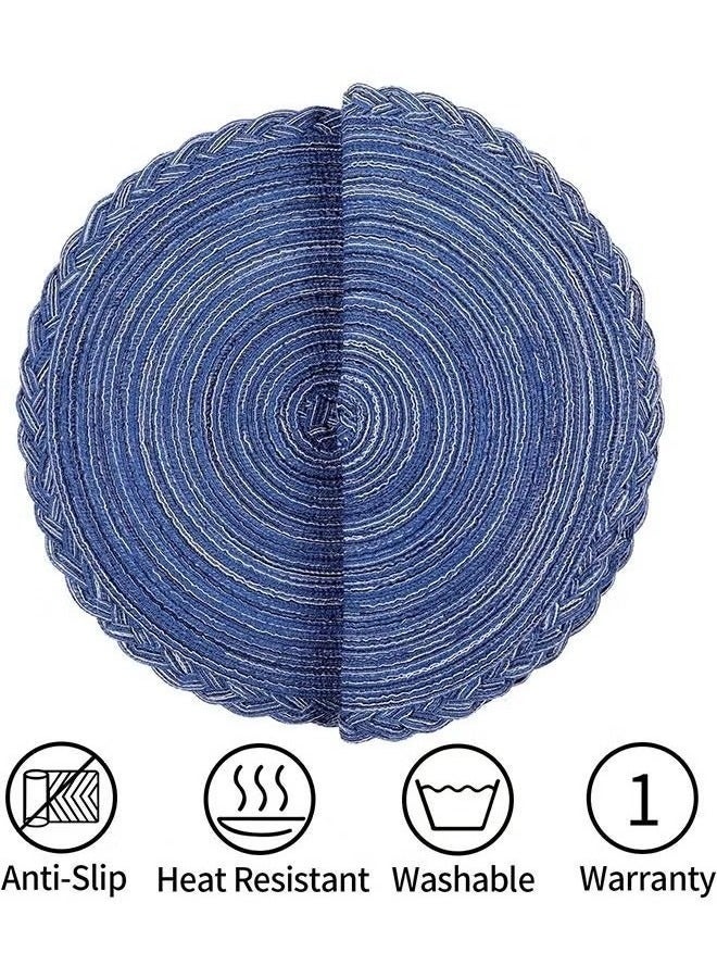 Bukela 2-Piece Round Placemats for Dining Table, Woven Heat Resistant Anti-Slid Kitchen Table Mats Bowl Mat Tray Cup Mat 36cm(Navy Blue) - Image 4