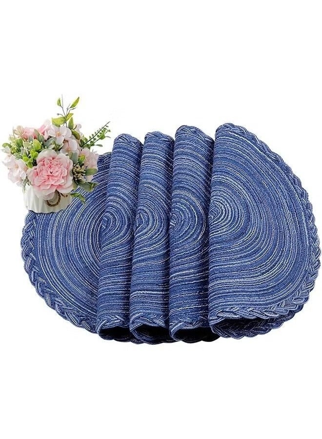 Bukela 2-Piece Round Placemats for Dining Table, Woven Heat Resistant Anti-Slid Kitchen Table Mats Bowl Mat Tray Cup Mat 36cm(Navy Blue) - Image 5