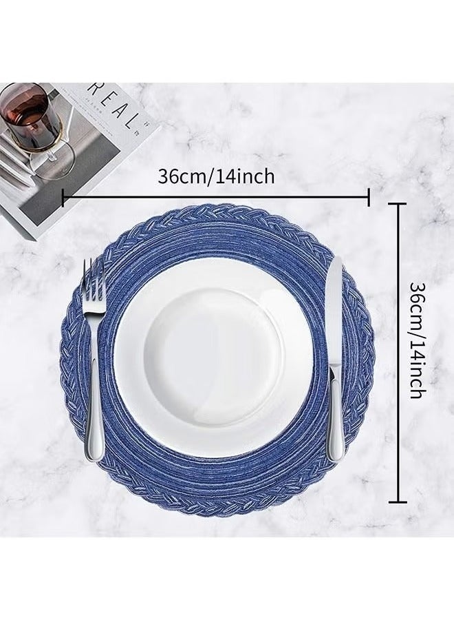 Bukela 2-Piece Round Placemats for Dining Table, Woven Heat Resistant Anti-Slid Kitchen Table Mats Bowl Mat Tray Cup Mat 36cm(Navy Blue) - Image 2