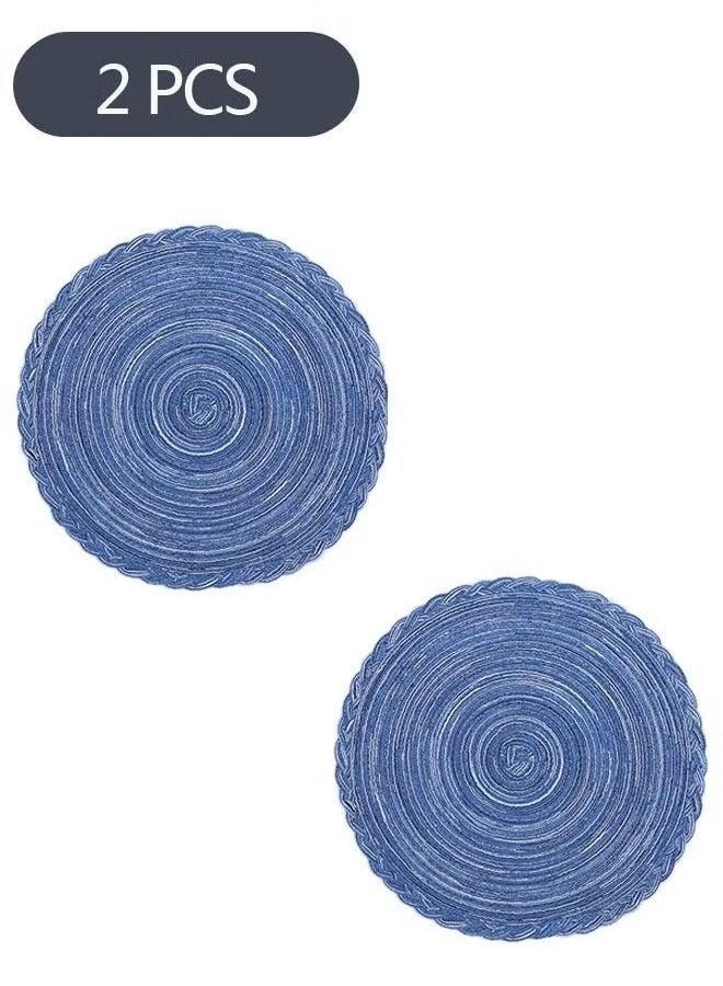 Bukela 2-Piece Round Placemats for Dining Table, Woven Heat Resistant Anti-Slid Kitchen Table Mats Bowl Mat Tray Cup Mat 36cm(Navy Blue) - Image 2