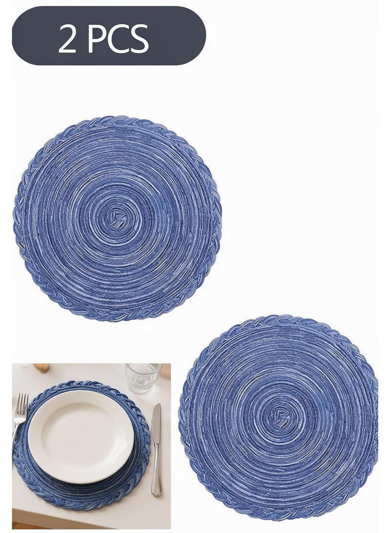 Bukela 2-Piece Round Placemats for Dining Table, Woven Heat Resistant Anti-Slid Kitchen Table Mats Bowl Mat Tray Cup Mat 36cm(Navy Blue) - Image 1