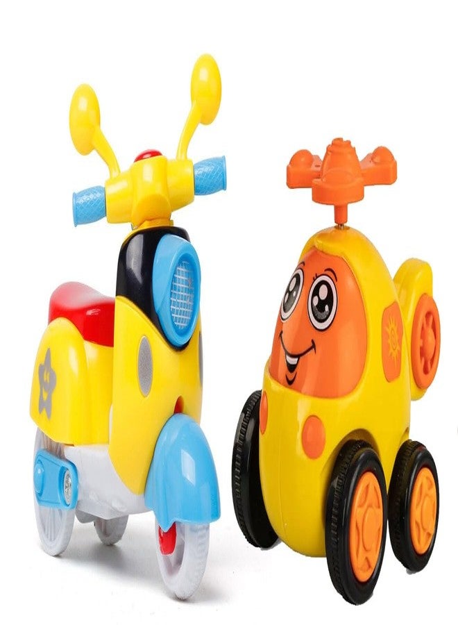 SHUDAUSHI® Friction Powered Toy Cars Pull Along Toys for Kids, Car Toys, Scooter for Kids Birthday Gift Toys for Toddler Pull Back Toys for Kids New Born Baby Toys (Scooter & Helicopter) - Image 1