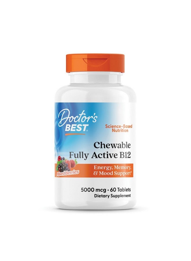 Doctor's Best Chewable Fully Active B12 5000 mcg, Supports Energy, Memory, & Mood, Non-GMO, Gluten Free, Soy Free, Vegan, 60 Mixed Berry Tablets