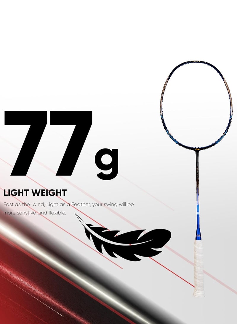 لي-نينج مضرب تنس الريشة Li-Ning Ignite 8 الياباني المصنوع من الكربون والجرافيت مع غطاء كامل (أسود/أزرق/ذهبي قديم، 77 جرامًا) - Image 2