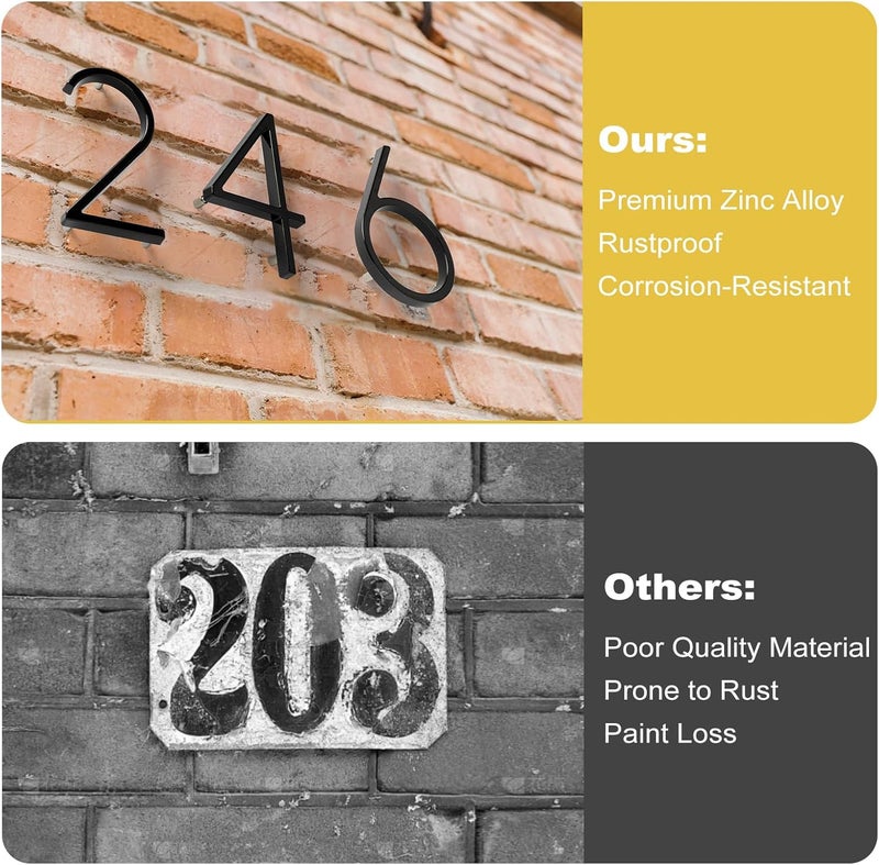 Briout 5" Modern House Numbers for Outside, Address Numbers for House with Nail Kits, Zinc Alloy Exterior House Numbers for Home Door Garden Street, High Gloss Black (5) - Image 4