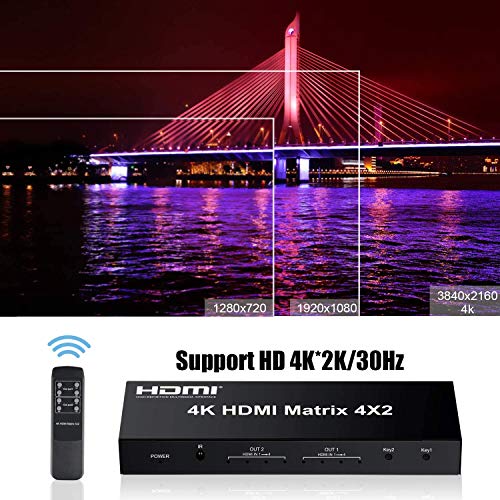 Tobo 4x2 HDMI Matrix Switch,4 in 2 Out Matrix HDMI Video Switcher Splitter +Optical & L/R Audio Output,Support,Audio EDID Extractor with IR Remote Control &Power Adapter-TD-485H. - Image 5