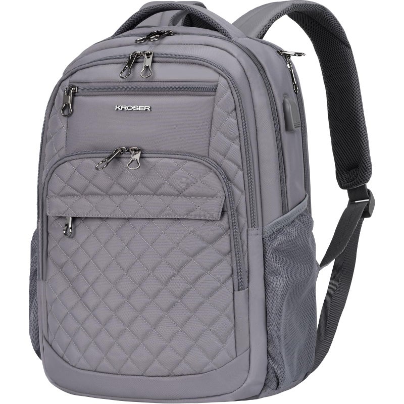KROSER Travel Laptop Backpack 17 Inch Large Computer Backpack WaterRepellent Daypack with USB Charging Port Headphone Interface RFID Pockets for WorkBusinessCollegeMenWomen Dark greyQuilted - Image 2