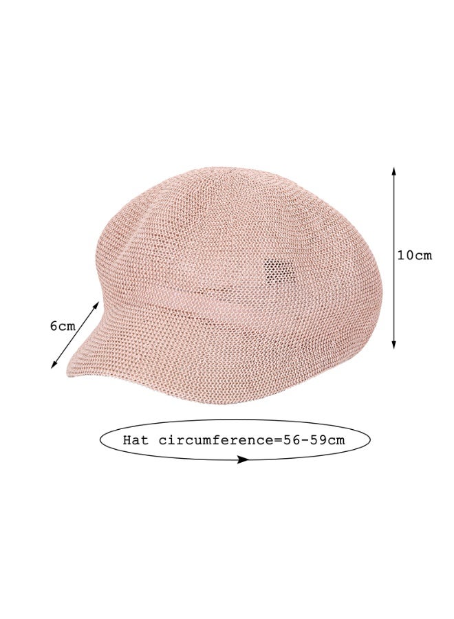 Women's Hollow Octagonal Hat Grass Yarn Breathable Sunshade Hat Spring/Summer Minimalist Hat Small Straw Hat（Pink） - Image 3