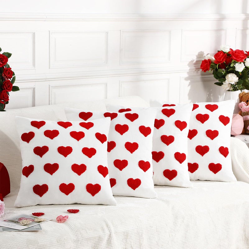 Colingmill 4 Pcs Valentines Day Pillow Covers 18'' x 18'' Love Heart Pillow Cushion Cases Valentines Decorative Cushion Cases Decoration for Valentine's Day Couch Sofa Home Decor (Classic Color) - Image 1