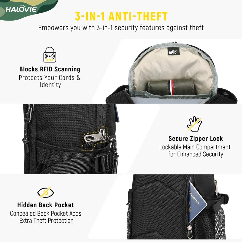 HALOVIE Crossbody Sling Bag Anti Theft RFID Sling Backpack Lightweight Travel Hiking EDC Tactical Chest Shoulder Pack Gift for Men - Image 2