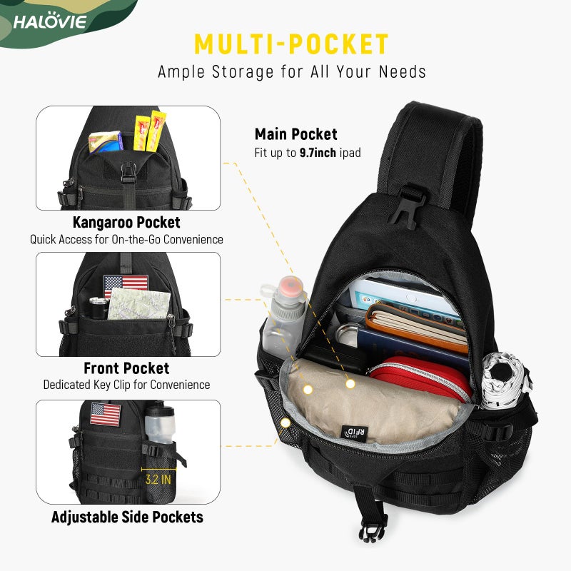 HALOVIE Crossbody Sling Bag Anti Theft RFID Sling Backpack Lightweight Travel Hiking EDC Tactical Chest Shoulder Pack Gift for Men - Image 4