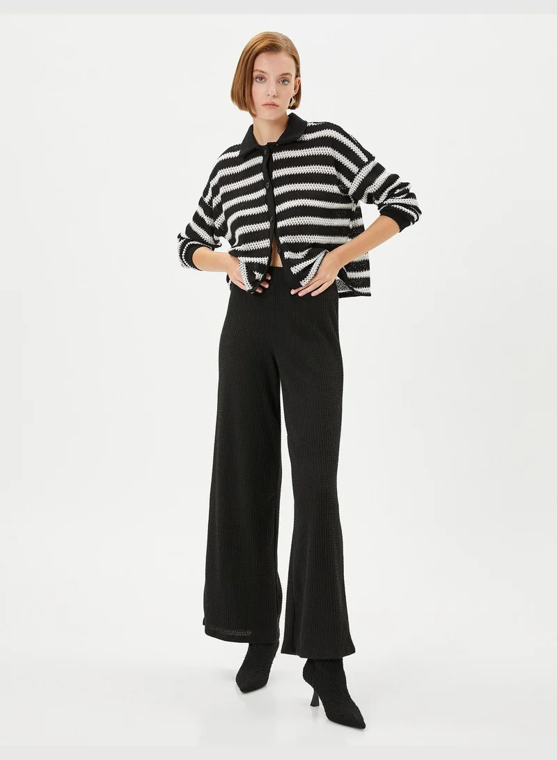 KOTON Ribbed High Rise Wide Leg Knitted Trousers