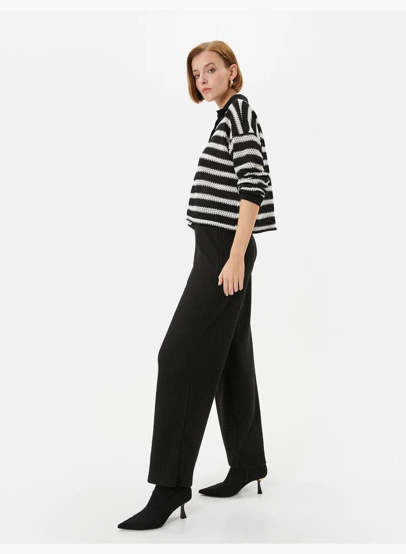 KOTON Ribbed High Rise Wide Leg Knitted Trousers
