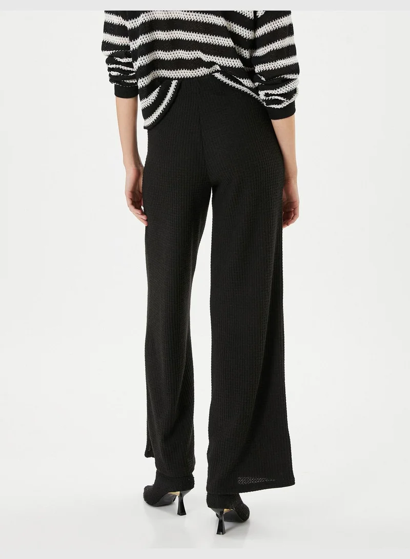 KOTON Ribbed High Rise Wide Leg Knitted Trousers