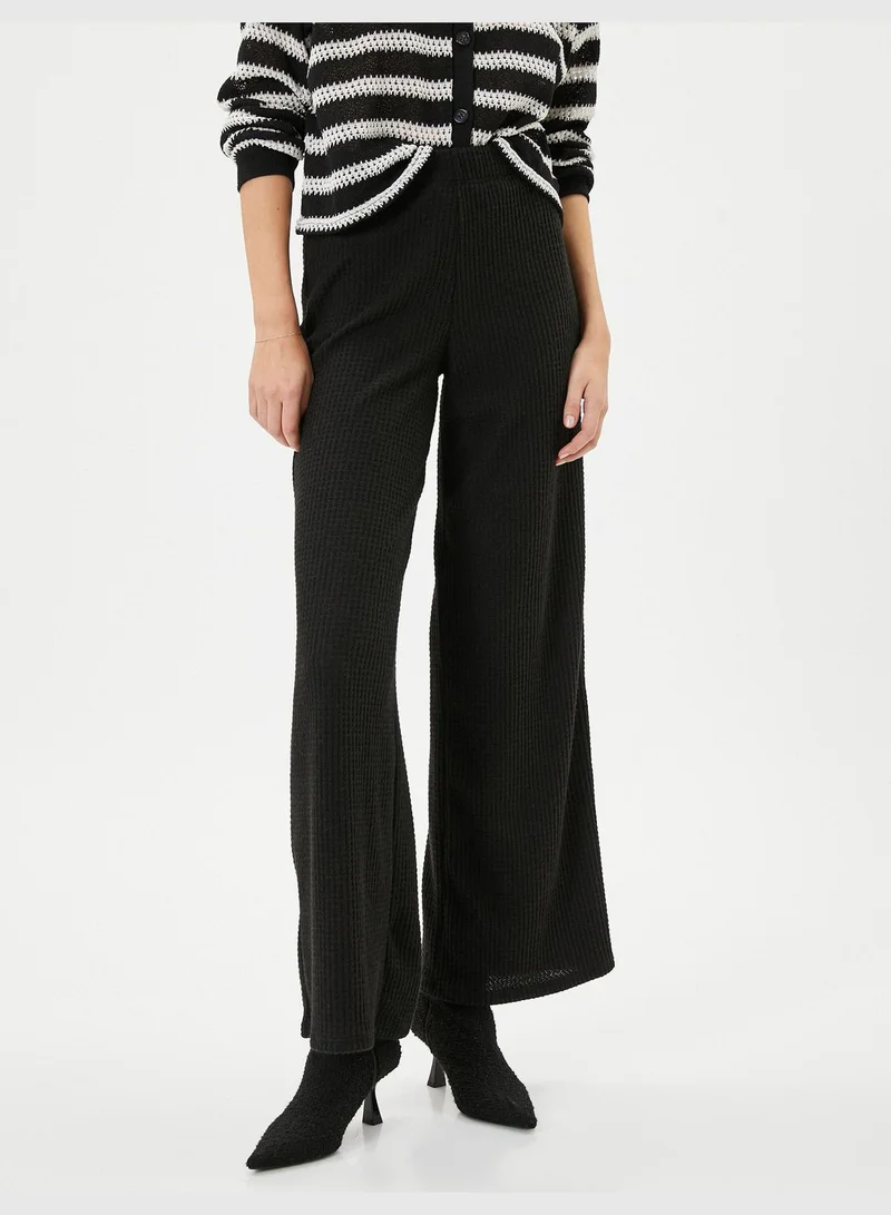 KOTON Ribbed High Rise Wide Leg Knitted Trousers