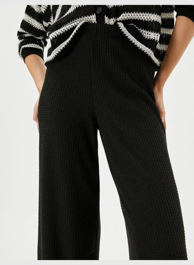 KOTON Ribbed High Rise Wide Leg Knitted Trousers