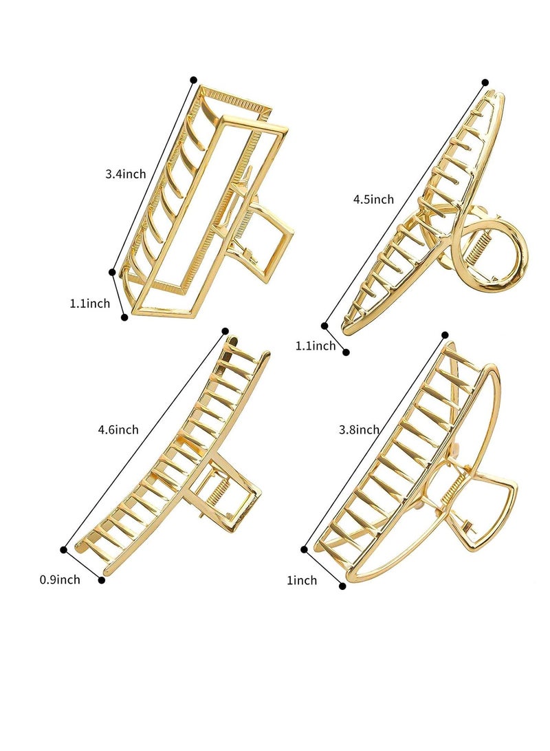 Bessrung 4 Pack Large Gold Hair Claw Clips for Women Thick Hair, French Design Metal Cross Banana Non-Slip Hair Catch Barrette Jaw Clamp Clips for Women and Girls - Image 2