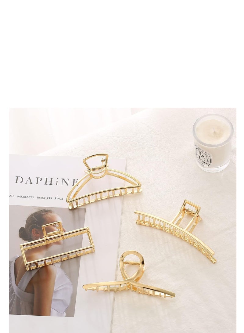Bessrung 4 Pack Large Gold Hair Claw Clips for Women Thick Hair, French Design Metal Cross Banana Non-Slip Hair Catch Barrette Jaw Clamp Clips for Women and Girls - Image 3