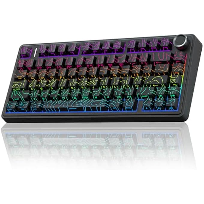 rayihni F75 PRO WIRELESS MECHANICAL KEYBOARD WITH KNOB,75% HOT SWAPPABLE CUSTOM GAMING KEYBOARDS,RGB BACKLIT,PRE-LUBED SWITCHES,SIDE PRINTED PBT KEYCAPS CREAMY SOUNDING COMPUTER KEYBOARD, LINE BLACK - Image 1