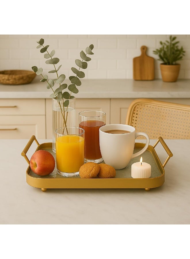 BS صينية زجاجية مزخرفة مستطيلة من B&S بإطار معدني ذهبي ومقابض - Image 3