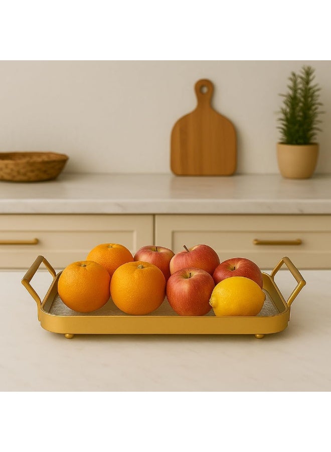 BS صينية زجاجية مزخرفة مستطيلة من B&S بإطار معدني ذهبي ومقابض - Image 4