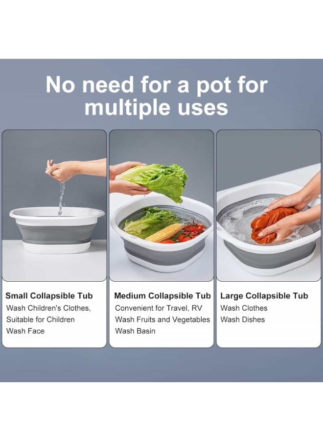 أنمي 3-حزمة سلة الغسيل القابلة للطي وحوض غسيل ، حوض بلاستيكي قابل للطي لغسل الصحون ، المطبخ ، التخييم والتخزين الموفر للمساحة (رمادي) - Image 5