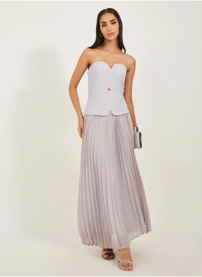 Styli Plain Pleated Strapless A-Line Maxi Dress