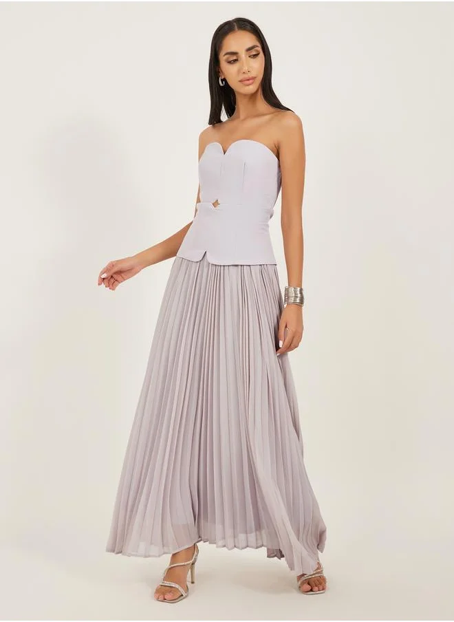 Styli Plain Pleated Strapless A-Line Maxi Dress