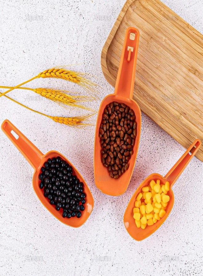 AUEAR, 3 in 1 Plastic Ice Scoop Multi Purpose Measuring Flour Scoops Kitchen Bar Scooper for Canisters Cereal Popcorn Powders Dry Foods Candy, Orange Color - Image 2