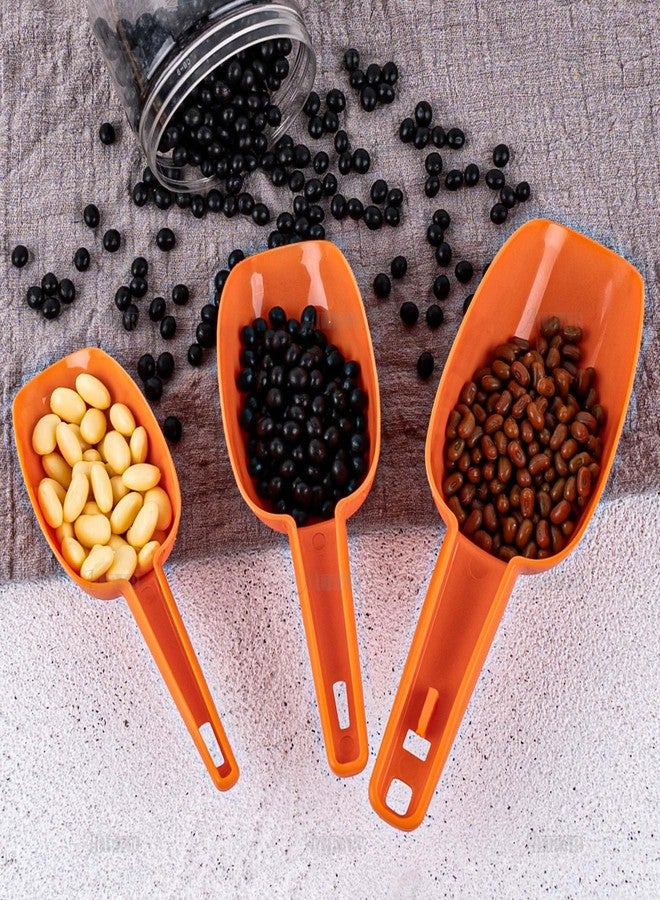 AUEAR, 3 in 1 Plastic Ice Scoop Multi Purpose Measuring Flour Scoops Kitchen Bar Scooper for Canisters Cereal Popcorn Powders Dry Foods Candy, Orange Color - Image 4
