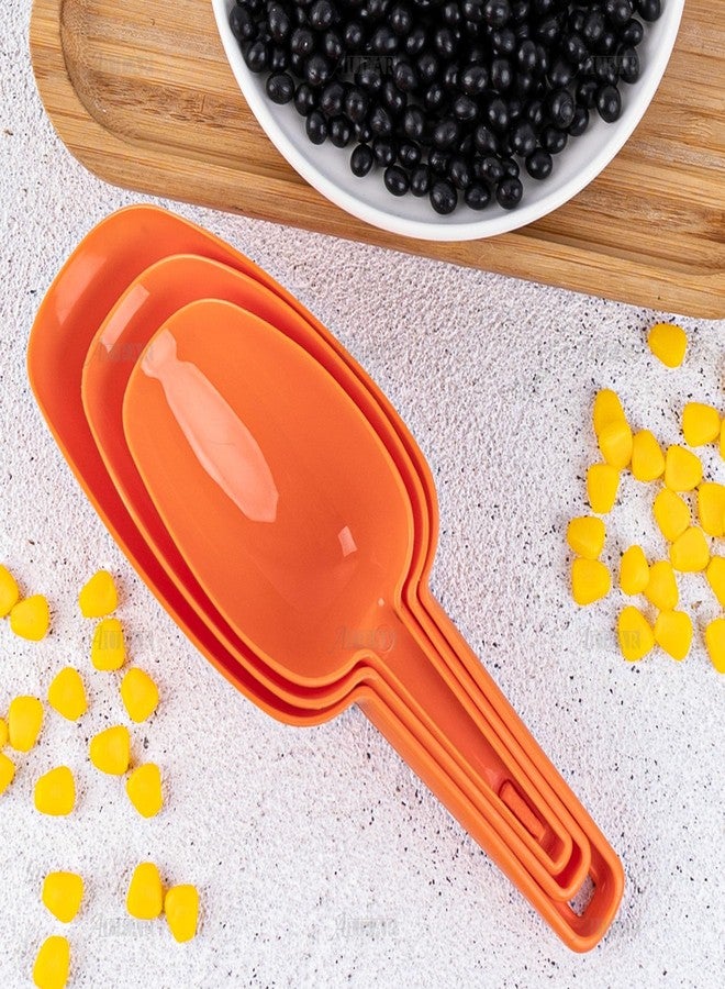 AUEAR, 3 in 1 Plastic Ice Scoop Multi Purpose Measuring Flour Scoops Kitchen Bar Scooper for Canisters Cereal Popcorn Powders Dry Foods Candy, Orange Color - Image 3