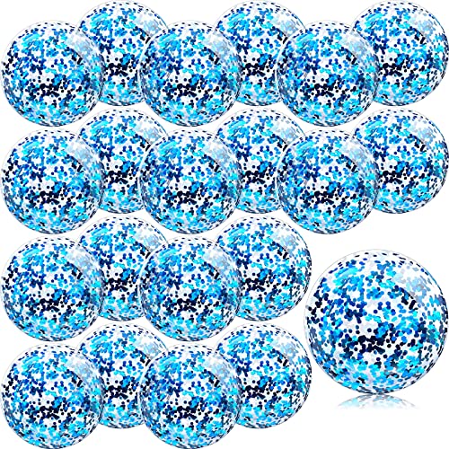 Zhanmai 20 Pieces 8 Inch Mini Glitter Beach Balls Bulk Clear Inflatable Pool Beach Ball for Summer Party Favors for Pool and DecorationsBlue - Image 1