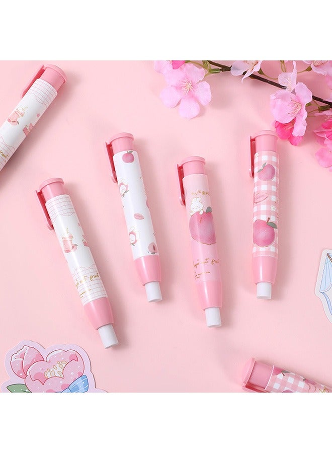 4 Pcs Retractable Erasers, Kawaii Rubber for Kids, Peach Pattern Push Pull Rubber Eraser for Students Writing Office School Supplies (Peach) - Image 1
