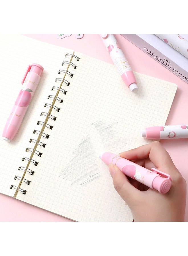 4 Pcs Retractable Erasers, Kawaii Rubber for Kids, Peach Pattern Push Pull Rubber Eraser for Students Writing Office School Supplies (Peach) - Image 3