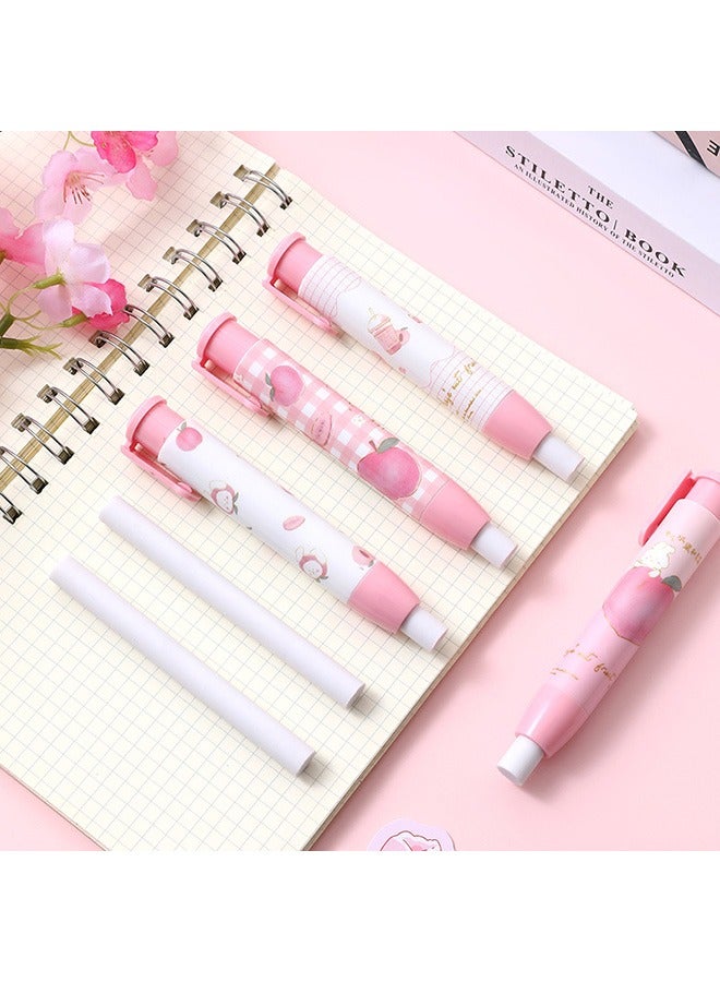 4 Pcs Retractable Erasers, Kawaii Rubber for Kids, Peach Pattern Push Pull Rubber Eraser for Students Writing Office School Supplies (Peach) - Image 2