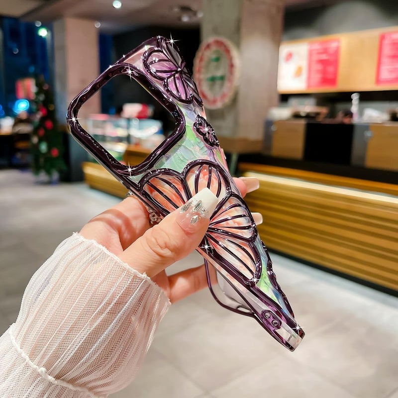 Mobistyle Designed for iPhone 14 Cover| Electroplating Bling Colourful Floral 3D TPU Camera Protection Back Cover Case for Women Girls (Purple) - Image 5