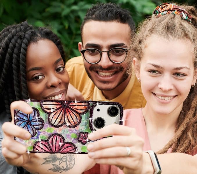 Mobistyle Designed for iPhone 14 Cover| Electroplating Bling Colourful Floral 3D TPU Camera Protection Back Cover Case for Women Girls (Purple) - Image 4