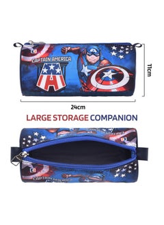 Kuber Industries Kuber Industries Round Pencil Pouch | Captain America Pencil Pouch for Kids | Multi-Purpose Travel Pouch | Stationary Holder | Travel Organizer | Pencil Utility School Pouches | Geometry Box | Blue  - Image 3
