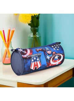 Kuber Industries Kuber Industries Round Pencil Pouch | Captain America Pencil Pouch for Kids | Multi-Purpose Travel Pouch | Stationary Holder | Travel Organizer | Pencil Utility School Pouches | Geometry Box | Blue  - Image 2