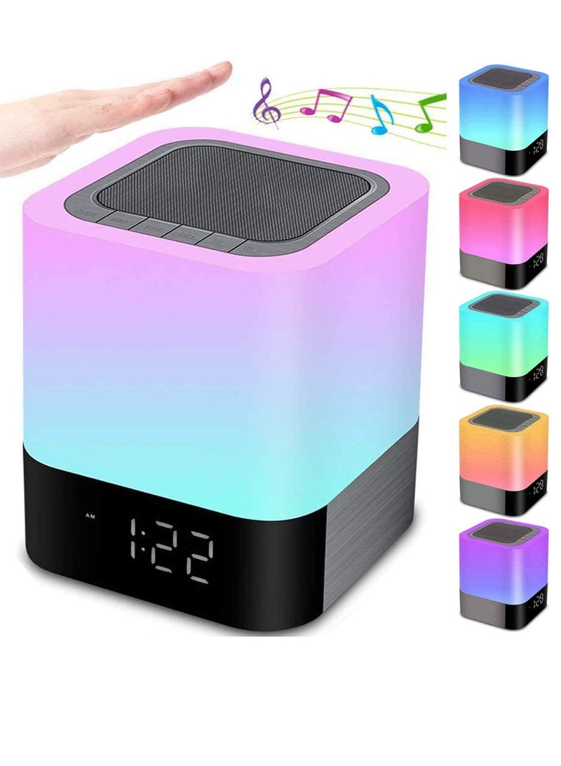 Bluetooth Speaker with Night Lights, Touch Sensor Alarm Clock, Dimmable Multi-Color Bedside Lamp, MP3 Player, Wireless Speaker for Home and Bedroom - Image 1